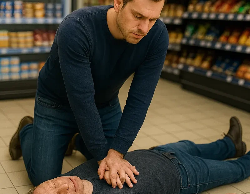 Aikuisen painelu-puhalluselvytys harjoitus Hätäensiapu 4h -koulutuksessa